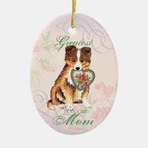 Sheltie Heart Mom Ceramic Ornament