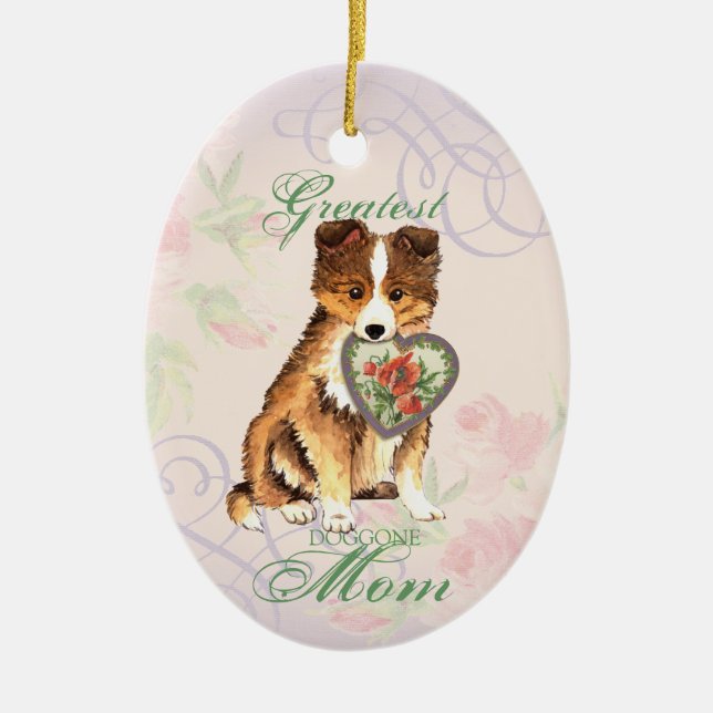 Sheltie Heart Mom Ceramic Ornament (Front)
