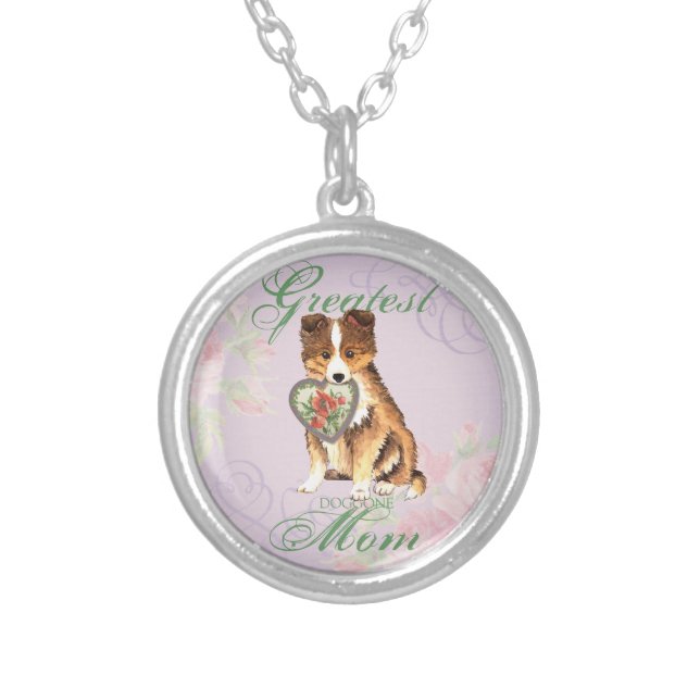 Sheltie Heart Mom Silver Plated Necklace (Front)