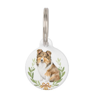 Sheltie in Laurel Wreath Personalized Pet ID Tag