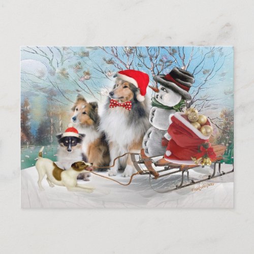 Sheltie Jack Russell and Snowman Xmas Cards