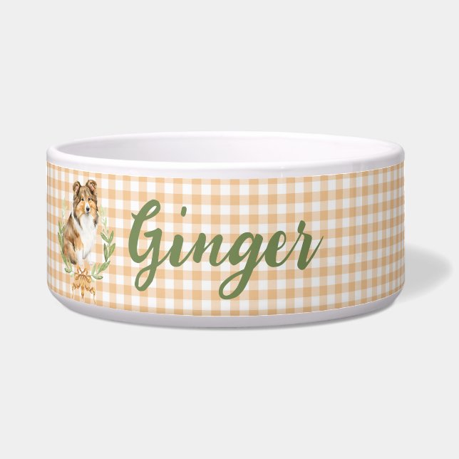 Sheltie Laurel in a Laurel Branch  | Personalized Bowl (Front)