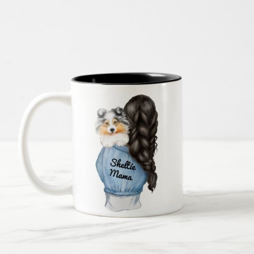 Sheltie Mama Black Braid w Merle Shetland Sheepdog Two_Tone Coffee Mug