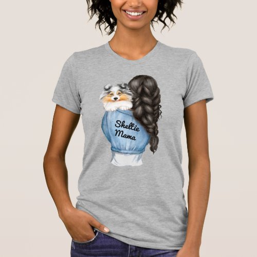 Sheltie Mama Black Hair w Merle Shetland Sheepdog T_Shirt