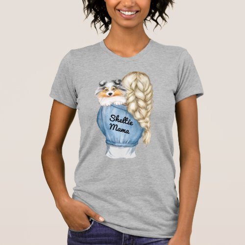 Sheltie Mama Blonde Hair w Merle Shetland Sheepdog T_Shirt
