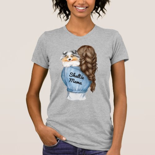 Sheltie Mama Brown Hair w Merle Shetland Sheepdog T_Shirt