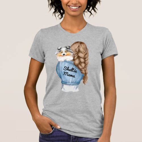 Sheltie Mama Brown Hair w Merle Shetland Sheepdog T_Shirt