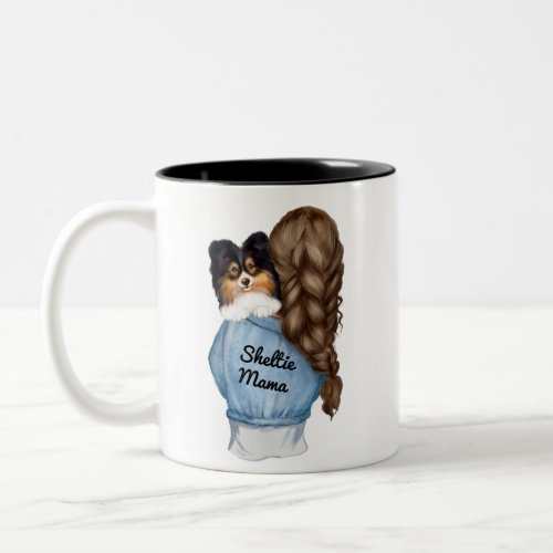 Sheltie Mama Brunett w Tri_Color Shetland Sheepdog Two_Tone Coffee Mug