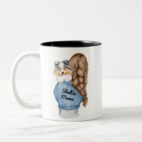 Sheltie Mama  Brunette w Merle Shetland Sheepdog  Two_Tone Coffee Mug