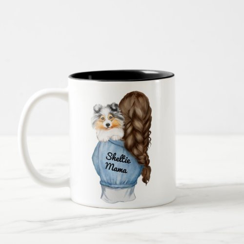 Sheltie Mama Brunette w Merle Shetland Sheepdog Two_Tone Coffee Mug
