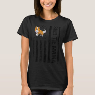 Sheltie Mama USA Flag Funny Shetland Sheepdog Owne T-Shirt