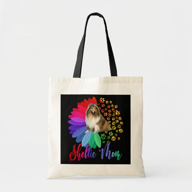 Sheltie Mom A Half Sunflower Sheltie Dog Lover Tote Bag (Front)
