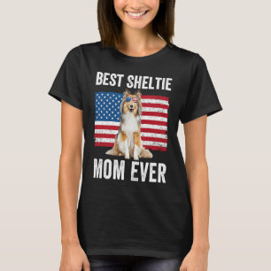 Sheltie Mom American Flag Dog  Owner Shetland Shee T-Shirt