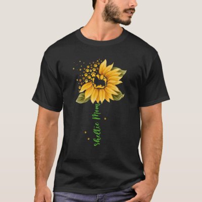 Sheltie Mom Cool Sunflower Shetland Sheepdog Dog L T-Shirt