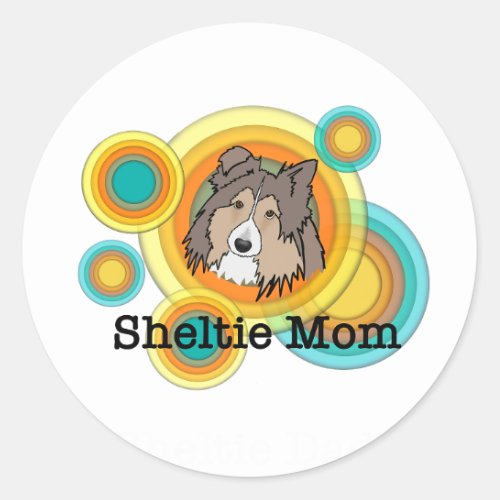 Sheltie Mom retro design Classic Round Sticker