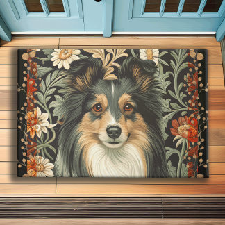 Sheltie or Collie Dog in William Morris Style Doormat
