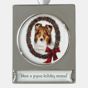 Sheltie Personalized Christmas Silver Plated Banner Ornament