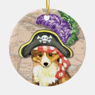 Sheltie Pirate Ceramic Ornament