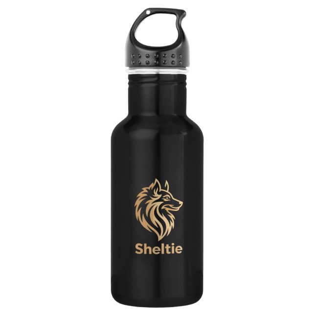 Sheltie Premium Gold Design Stainless Steel Water Bottle (Front)