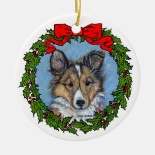 Sheltie Pup Art by Glenda S. Harlan Ceramic Ornament