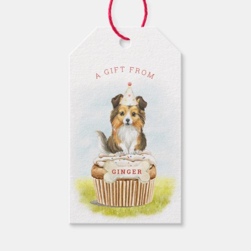 Sheltie Pup Cake Birthday  Gift Tags