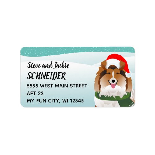 Sheltie Santa Hat Holiday Address Label