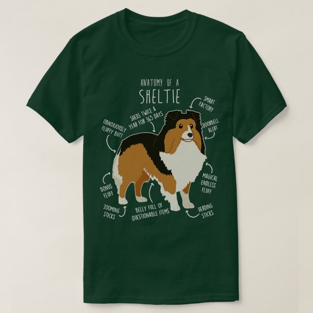 Sheltie Shetland Sheepdog Anatomy 6 T-Shirt (Design Front)