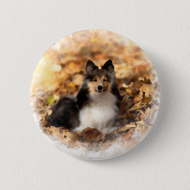 Sheltie Shetland Sheepdog Art Painting Button (Front)