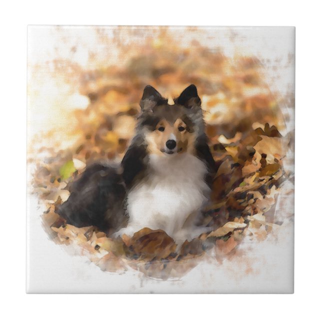 Sheltie Shetland Sheepdog Art Painting Ceramic Tile (Front)