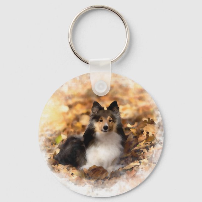 Sheltie Shetland Sheepdog Art Painting Keychain (Front)