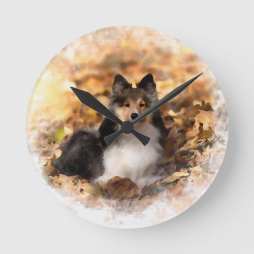 Sheltie Shetland Sheepdog Art Painting Round Clock