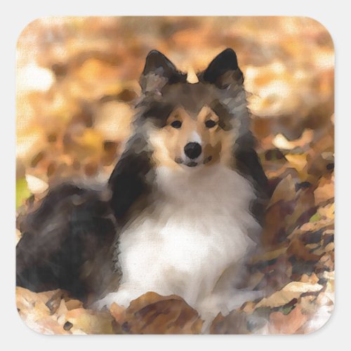 Sheltie Shetland Sheepdog Art Painting Square Sticker