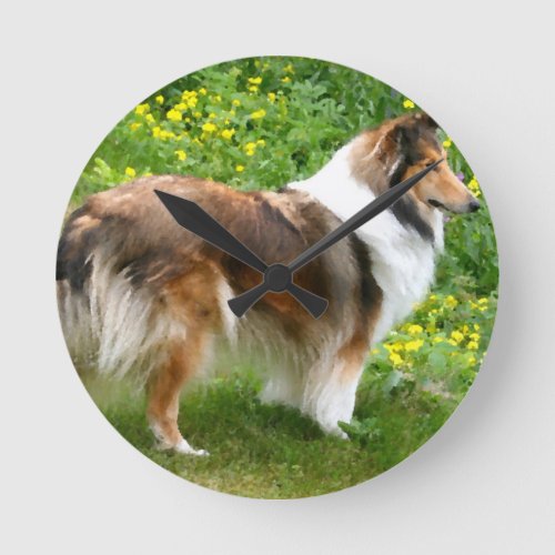 Sheltie Shetland Sheepdog Painting Round Clock