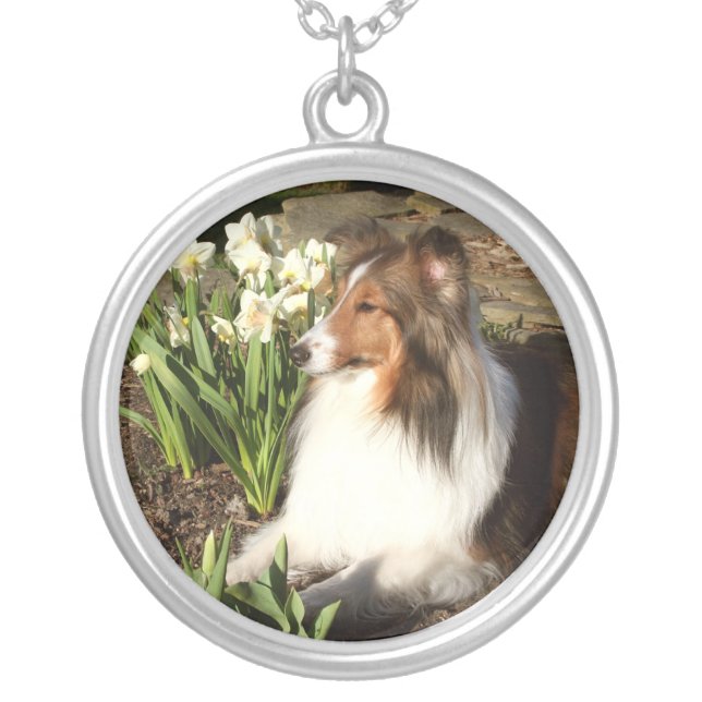 Sheltie Spring Silver Plated Necklace (Front)