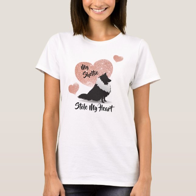 Sheltie Stole My Heart with Rose Gold T-Shirt (Front)