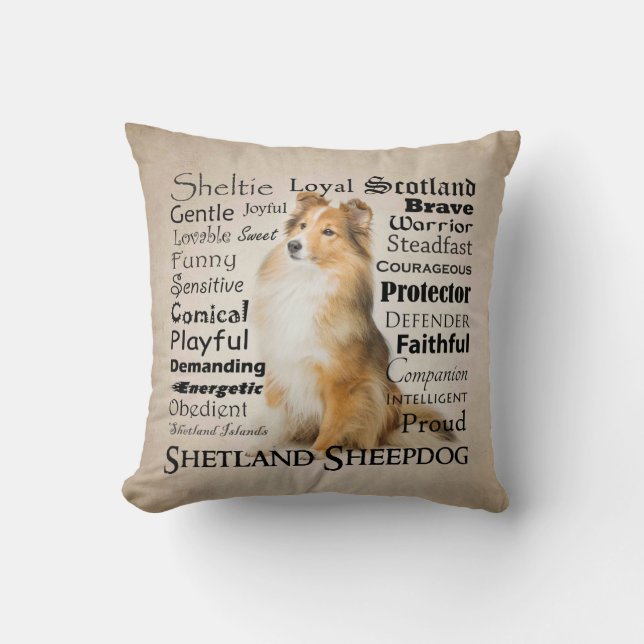 Sheltie Traits Throw Pillow (Front)