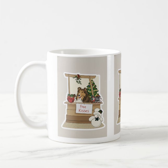 Sheltie under the mistletoe coffee mug (Left)