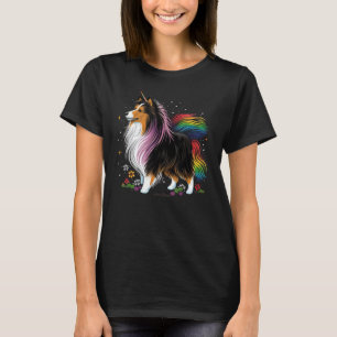 Sheltie Unicorn on Rainbow Unicorn Shetland Sheepd T-Shirt