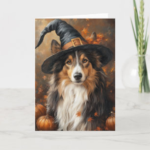 Sheltie Witch Halloween Holiday Card