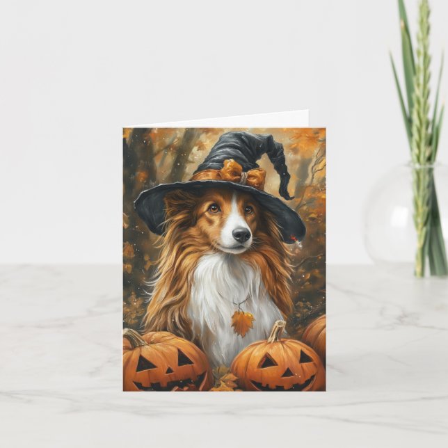 Sheltie Witch Halloween Holiday Card (Front)