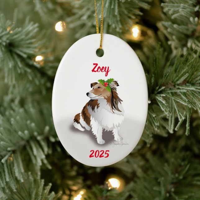 Sheltie with Holly Ornament (Tree)