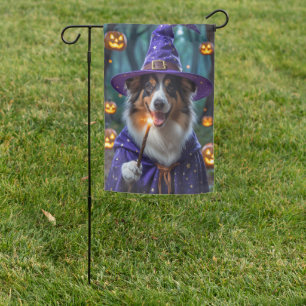 Sheltie Wizard Halloween Garden Flag