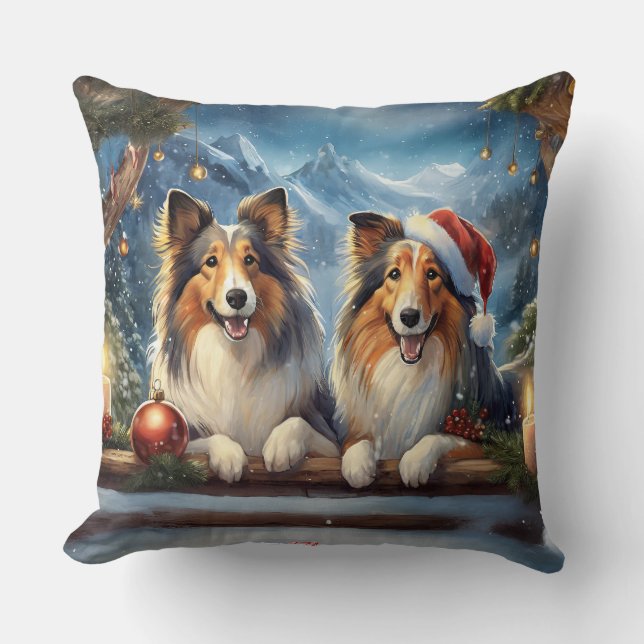 Shelties Holidays Design By Rich AMeN Gill Throw Pillow (Front)