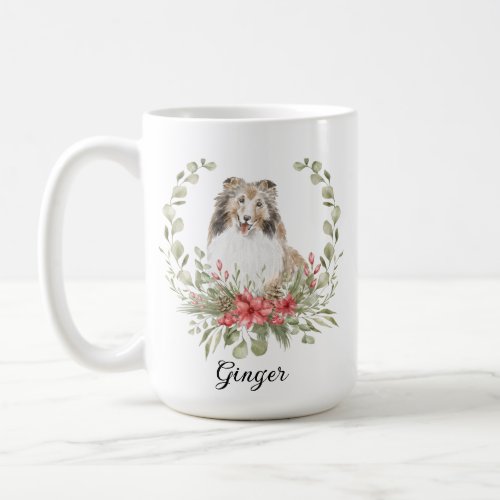 Shelties in a Chrismas Wreath Coffee Mug