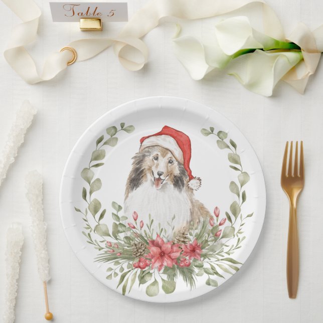 Shelties in a Santa Hat  Paper Plates (Wedding)