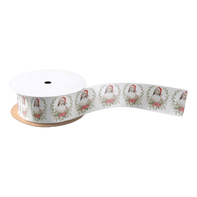 Shelties in a Santa Hat  Satin Ribbon (Spool)