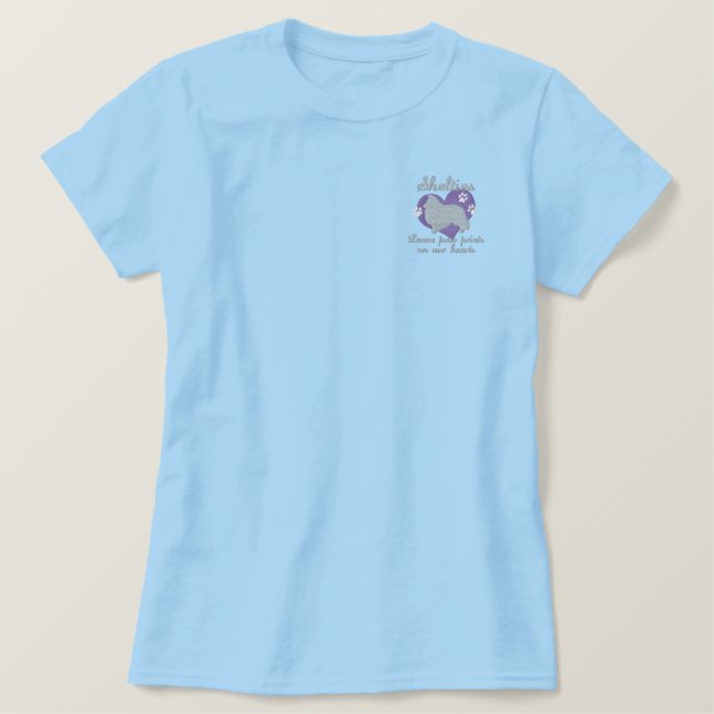 Shelties Leave Paw Prints Embroidered Shirt (Design Front)