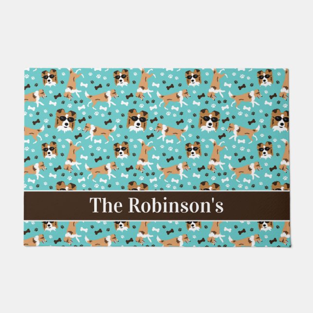 Shelties Shetland Sheepdog Dog Collie Personalized Doormat (Front)