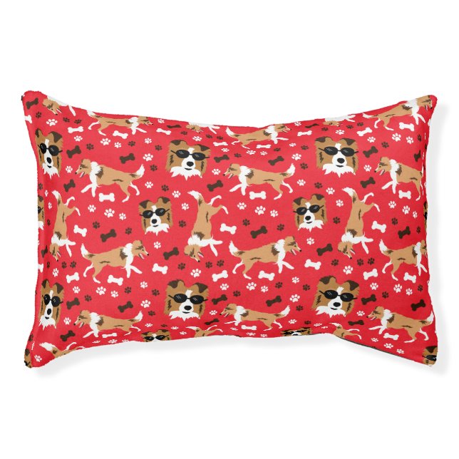 Shelties Shetland Sheepdog Funny Paw Print Pattern Pet Bed (Front)