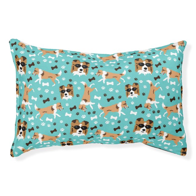 Shelties Shetland Sheepdog Funny Paw Print Pattern Pet Bed (Front)